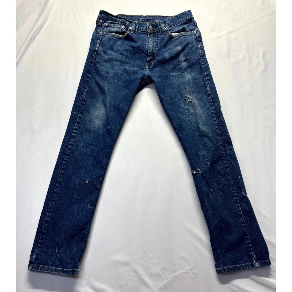 Levi's 513 Slim Fit Straight Jeans Mens 34x32 Blue Denim Mid Rise Distressed